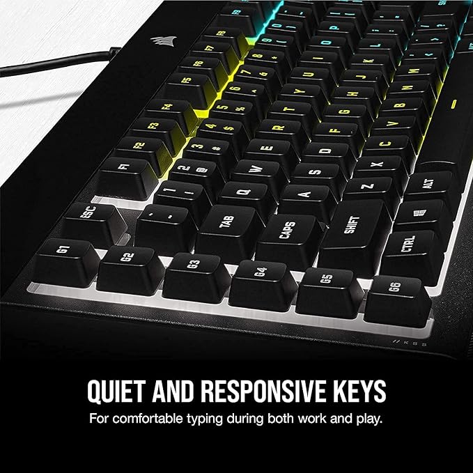 Corsair K55 RGB PRO Membrane Wired Gaming Keyboard – QWERTY US Layout, IP42 Dust and Spill-Resistant – 6 Macro Keys with Elgato Integration – iCUE Compatible – PC, Mac, Xbox – Black