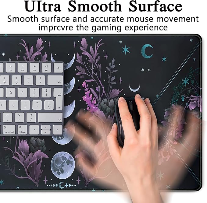Celestial Moon Phases Mouse Pad Large Purple Desk Mat Forest Extended Gaming Mousepad Violet Teal Desk Pad XXL 31.5 x 15.7 in Laptop Computer Mouse Keyboard Mat for Office Desk Decor