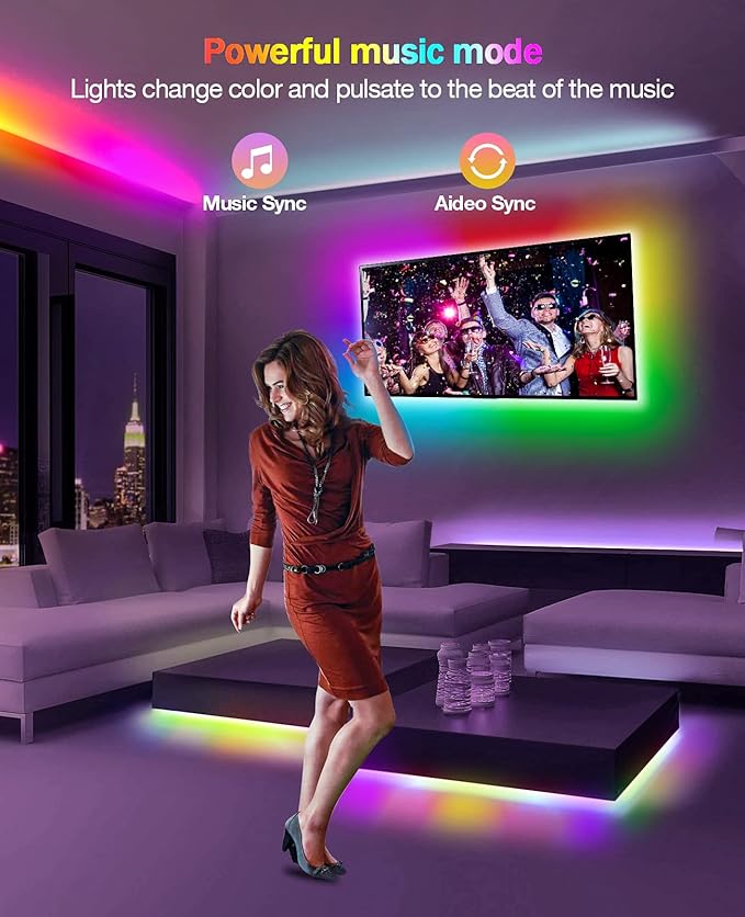 Daymeet Led Lights for Bedroom, 33ft Led Chasing Effect Dream ICRGB Light Strip, USB Smart Light Strips APP Control Music Sync Color Changing Led Strip Lights with Remote for Home christmas Decoration