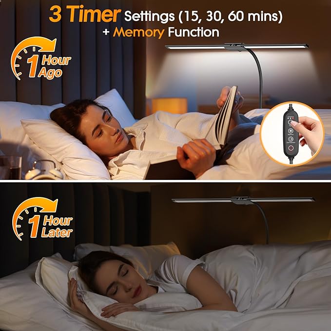 Syrinx LED Desk Lamp for Office Home – Eye Caring Dual Head Desk Light with Flexible Goose-Neck, Clamp, Motion Sensor/Wired Control, 50 Lighting Modes with Memory/Timer, Table Lamp for Study, Drafting