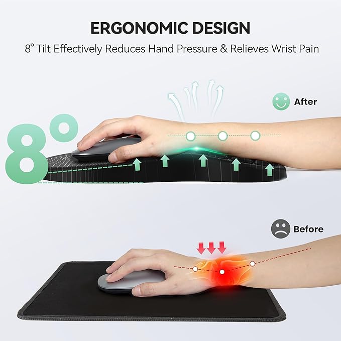TECKNET Ergonomic Mouse Pad with Wrist Rest, Soft Mousepad with Massage Design, Memory Foam and Non-Slip PU Base, Gaming Mouse Pad for Desk, Home, Office, 12x8 Inches, Black White