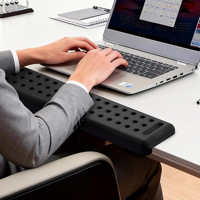 Leolee L-Shaped Desk Long Wrist Rest Elbow 60CM, Black Memory Foam Arm Rest for Desk with Non-Slip Base, Ergonomic Desk Edge Cushion, Wrist Support for Computer Keyboard, Typing, Office, Home