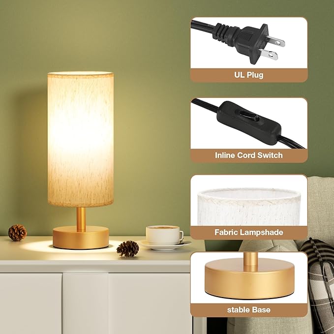 Small Table Lamp for Bedroom Set of 2 - Bedside Lamps for Night Stands, Minimalist Nightstand Light Lamp for Reading Room, Kids Room, Living Room（Gold）