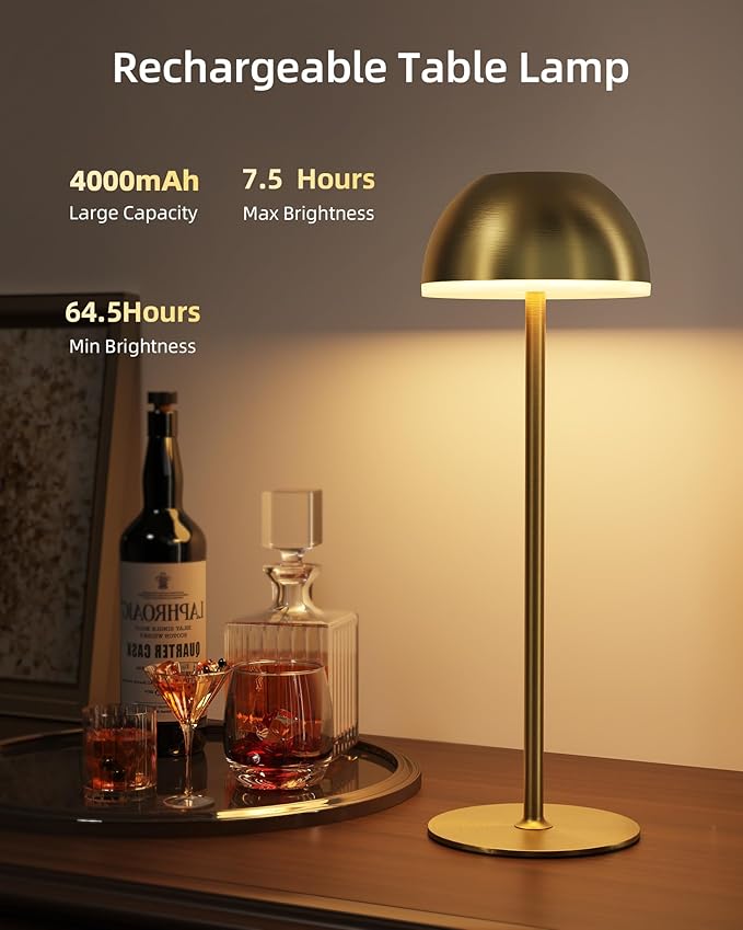 Cordless Table Lamp, Rechargeable, Touch control, 3 Color Temperature, Stepless Dimming, LED Memory Function, Portable, Battery Operated Lamp for Bedroom Restaurant Dinning Kitchen Living Room Home