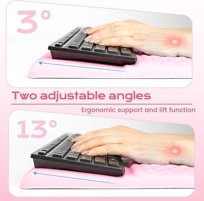 Keyboard Wrist Rest with Ergonomic Height - Computer Keyboard Stand & Soft Cushioned Pad for Wrist - Non-Slip Typing Support for Office, Gaming & Home (Pink)