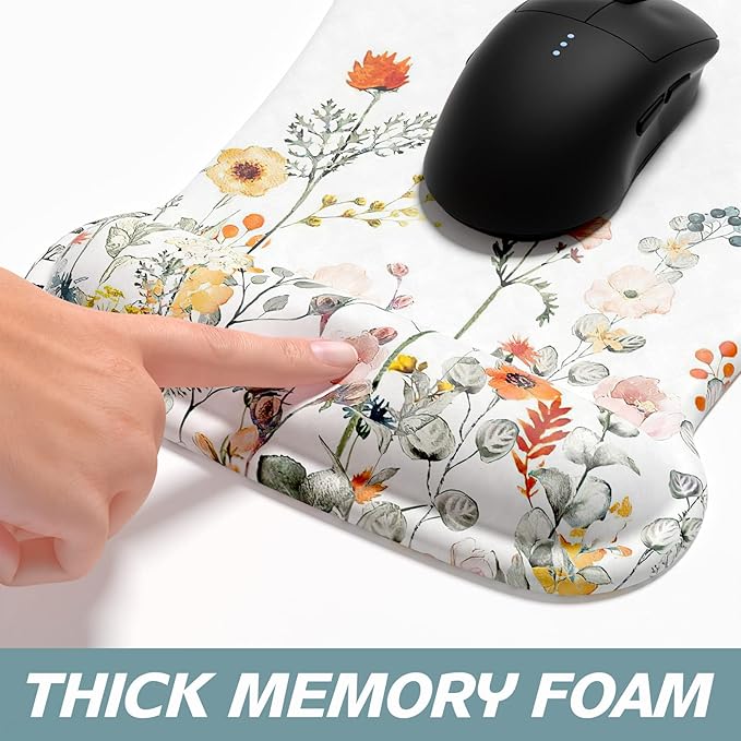 ITNRSIIET Mouse Pad Wrist Support Keyboard Wrist Rest Pad Ergonomic Mousepad Non-Slip Memory Foam Keyboard Pad Easy Typing Pain Relief Perfect for PC Laptop Gaming Office, Wildflowers