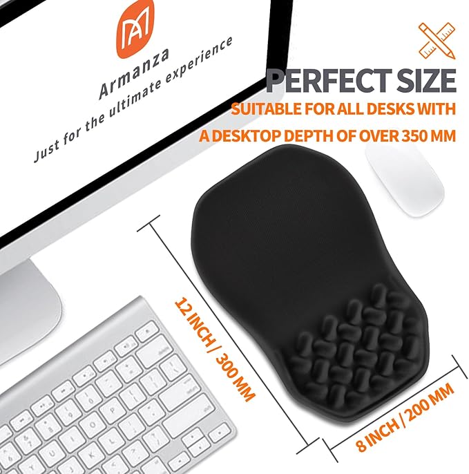 Ergonomic Slope Mouse Pad Wrist Support, Wrist Rest Mousepad for Carpal Tunnel with Massage Bulge and Slow Rebound Memory Foam (12x8 inch, Black)