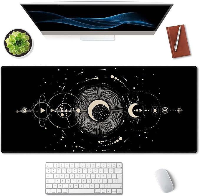 SSOIU Moon Phases Large Mouse Pad, Full Desk XXL Extended Gaming Mouse Pad 35.5" X 15.7", Waterproof Desk Mat Stitched Edges, Non-Slip Laptop Computer Keyboard Mousepad for Office and Home