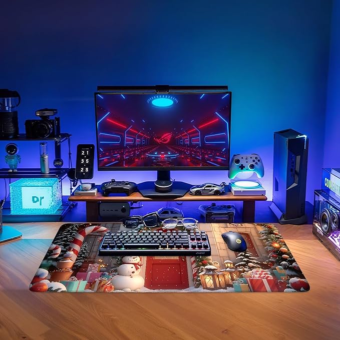 Christmas Scene Extended Gaming Mouse Pad 31.5x11.8inches Large Desk Mat Anti-Slip Rubber Base & Durable Stitched Edges for Gamers Smooth Mouse Writing Surface for Desk Office/Home
