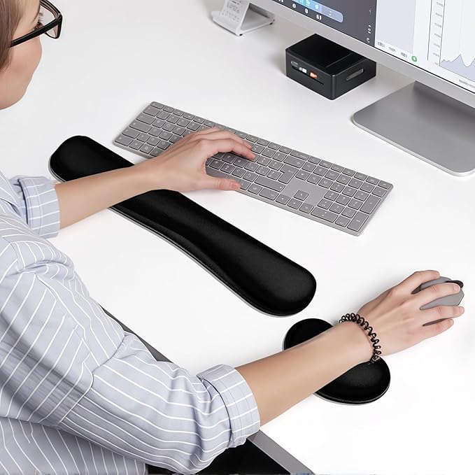 Wrist Rest for Computer Keyboard and Mouse, Ergonomic Design Wrist Support Pad for Keyboard, Soft Memory Foam Desk Pads Support Hand and Arm Easy Typing & Comfort, 2 Piece Pad, Black