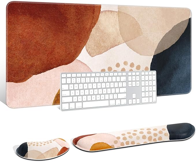 Auhoahsil Large Mouse Pad with Wrist Rests for Keyboard & Mouse, Thick Soft Ergonomic Memory Foam Wrist Supports, Big & Long Desk Mat 35.5 x 15.7 in, for Office Gaming Computer, Abstract Stone