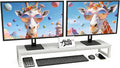 Dual Monitor Stand Riser, 38.7'' Long Wood and Steel Monitor Stand for 2 Monitors, Ergonomic Desktop Organizer with Tablet Stand for Computer,Laptop,TV (White)