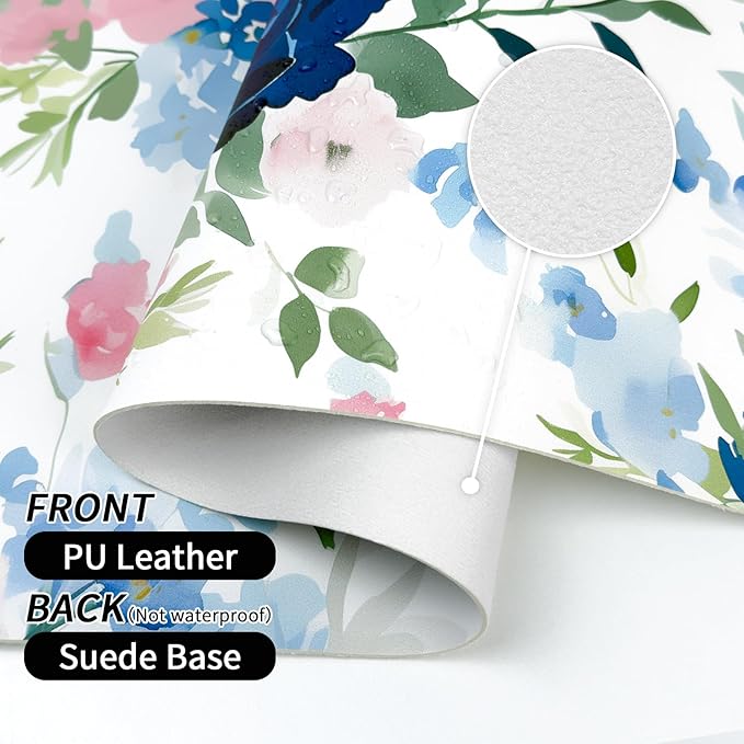 Bloss Pink+Blue Flower Desk Mat, Leather Desk Pad, Desk Matt for Desktop, Waterproof Desk Pad Mat, Computer Mat for Office Work/Home-31.5 x 15.7 Inches