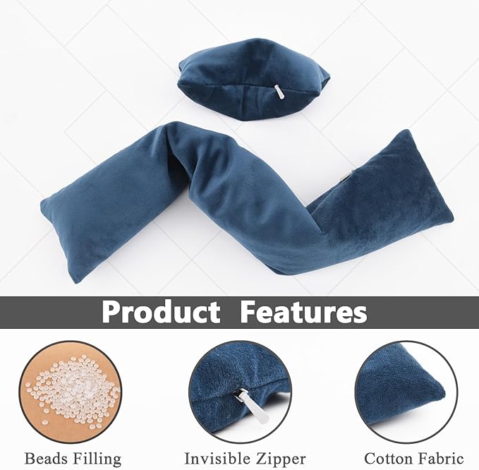 Keyboard Mouse Wrist Rest Bean Bag Set, Ergonomic Wrist Rest for Keyboard and Mouse Filled Ergo Beads, for Laptop, Desktop Computer (Dark Blue)