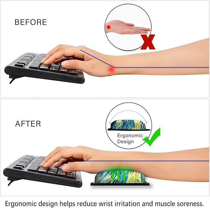 ARTSO Ergonomic Mouse Pad with Wrist Rest, Comfortable Keyboard Wrist Rest, Memory Foam Mousepad for Computer Keyboard, Mouse Pad Set for Easy Typing & Comfort, Starry Sky Oil Painting