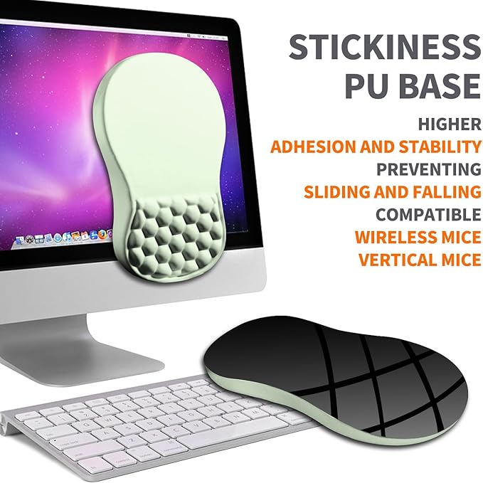 Ergonomic Joint Wrist Support Mouse Pad with Memory Foam Cushion Massage Bump, Carpal Tunnel Mousepad Slope Design for Wrist Rest, 11.8x7.9 in, DarkSeaGreen