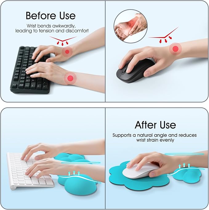 Cloud Wrist Rest Keyboard Cushion, 4-in-1 Ergonomic Cloud Keyboard Wrist Rest and Mouse Pad Set with Memory Foam Arm Support for Palm, Cute Desk Accessory for PC Gaming Setup, Scuba Blue