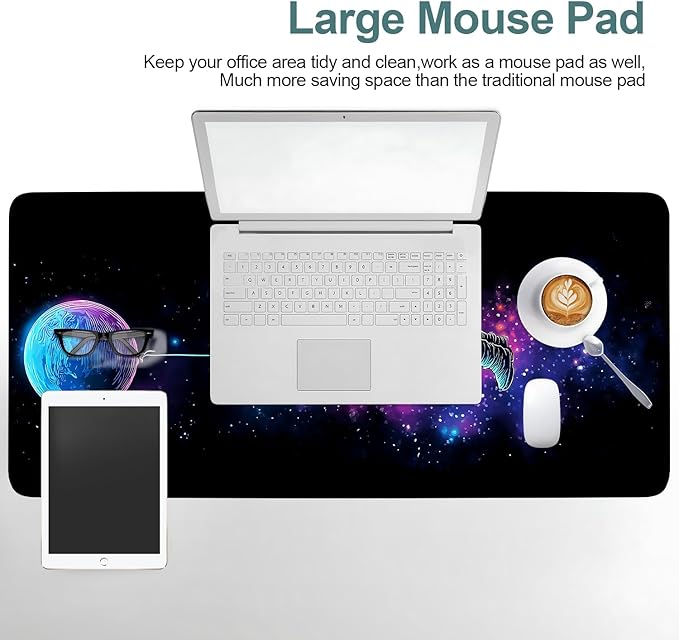 Interstellar Astronaut Extended Gaming Mouse Pad 35.4x15.7Inch Large Desk Mat Anti-Slip Rubber Base & Durable Stitched Edges for Gamers Smooth Mouse Writing Surface for Desk Office/Home