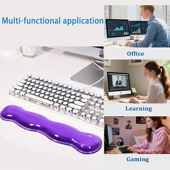 Gel Keyboard Wrist Rest Set, Clear Wrist Rest for Keyboard and Mouse, Ergonomic Keyboard Mouse Wrist Rest for Typing, Suitable for Office, Gaming, Computer, Laptop - Purple