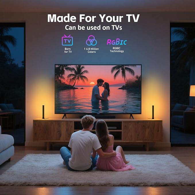 RGB Light Bar,Smart LED Light Bar for Room,Dynamic Music Sync Ambient Lamp,16 Million Colors Gaming TV Backlight, Remote Control Smart Lights for Room Gaming Equipment Decoration (Multi-Color)