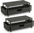 Desk Organizer and Accessories, 2-Tier Computer Monitor Stand Rise with Storage Drawer & 2 Pen Holders, Laptop & Printer Stand for Desktop, Workspace Organizers for Office Supplies (Black 2-Pack))