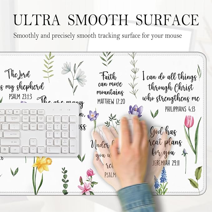 Christian Inspirational Floral Large Mouse Pad 31.5x15.7inch, Religious Bible Verse Large Extended Computer Desk Mat Mousepad for Keyboard and Mouse, Christian Desk Accessories