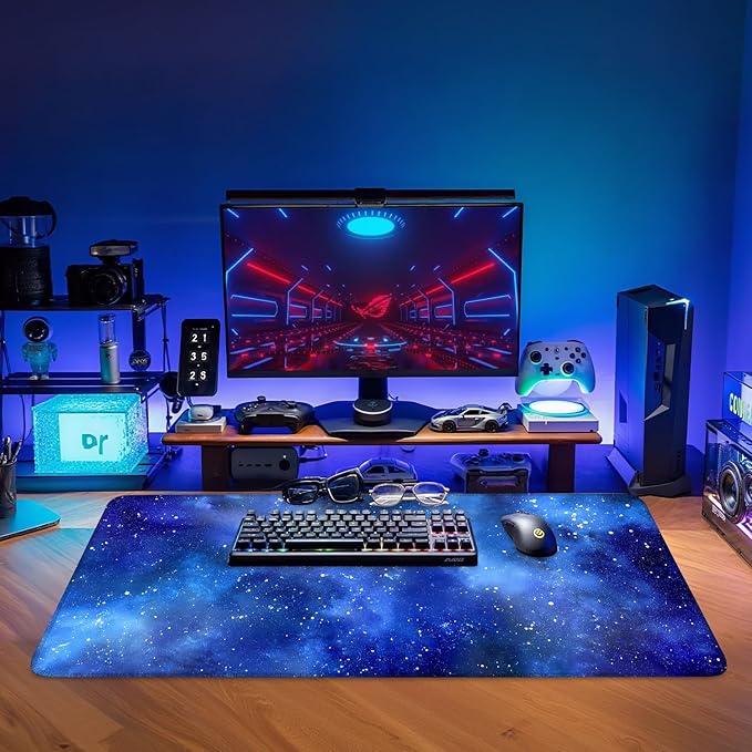 Starry Sky Extended Gaming Mouse Pad 35.4x15.7Inch Large Desk Mat Anti-Slip Rubber Base & Durable Stitched Edges for Gamers Smooth Mouse Writing Surface for Desk Office/Home