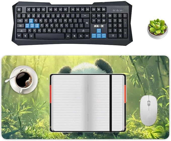 Large Ergonomic Gaming Mouse Pad Panda Joy - Adorable Baby Panda Theme with Non-Slip Base Water-Resistant Surface and Stitched Edges 30x60cm