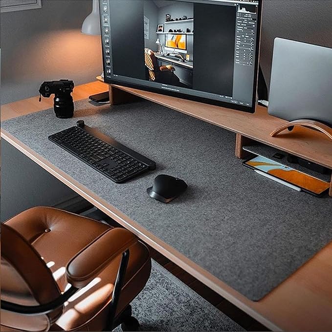 Felt Desk Mat | Computer Mat for Desk(36x12Inches) | Large Felt Mouse Pad and Keyboard Mat | Desk Protector for Office | Dark Gray