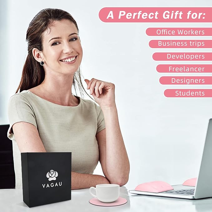 VAGAU Wrist Rests for Laptop, Wrist Support for Keyboard and Mouse, Ergonomic Memory Foam Wrist Pads for Laptop, Office, Computer, Comfortable Typing Support (Pink)