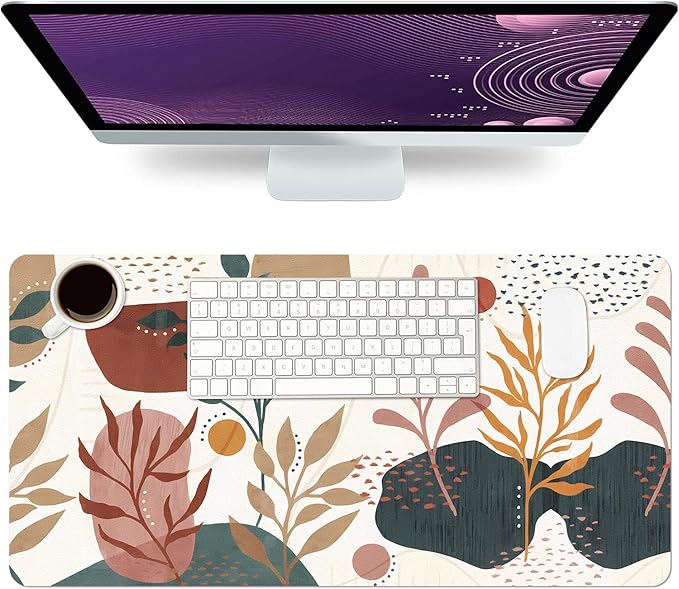 Desk Mat Large Protector Pad 23.6" ×11.8", Non-Slip PU Leather Desk Blotter, Waterproof Mouse Pad for Office Home Abstract Blossom