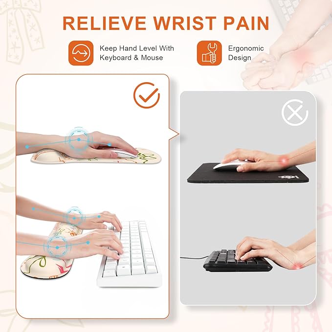 iCasso Ergonomic Mouse Pad, Keyboard Wrist Rest, Memory Foam Mousepad with Wrist Support, Easy Typing and Relieve Wrist Pain Keyboard Pad for Computer(Colorful Ribbon)