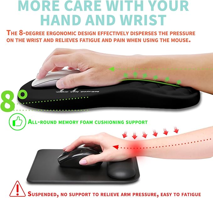 Ergonomic Mouse Pad Wrist Support with Memory Foam Massage Bulge, Carpal Tunnel Mousepad Wrist Rest for Mouse(12x8 inch, I Am Fine)