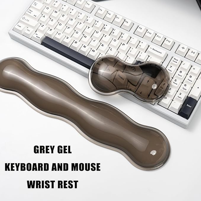 Ergonomic Silicone Gel Keyboard and Mouse Wrist Rest Set – Clear Wrist Rest for Keyboard 60%/68%/75%, Comfort & Support for Typing and Gaming(Grey)