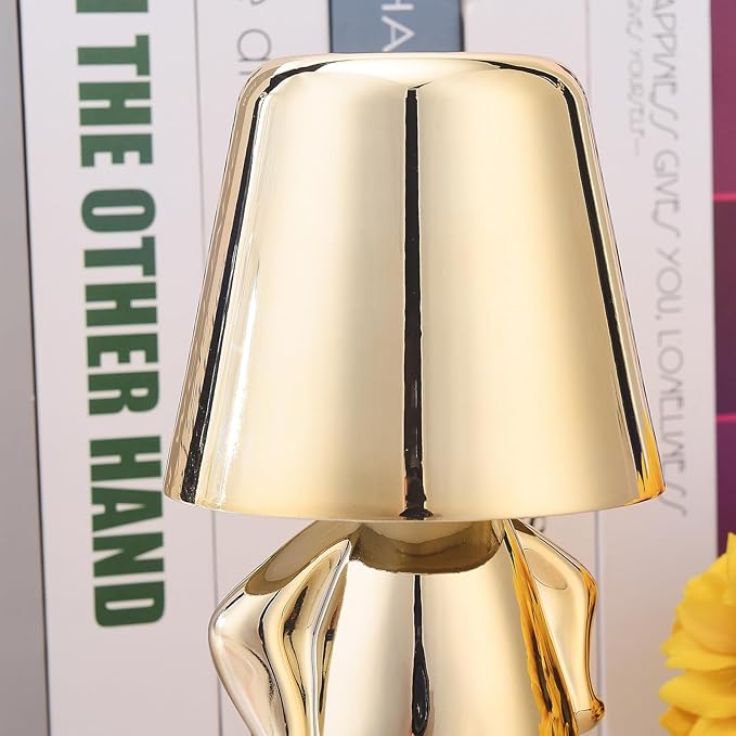 Bedside Touch Control Table Lamp Collection, Gold Decor Thinker Statue LED Table Lamp with USB Port, 3 Way Dimmable Modern Night Light Nightstand Lamp for Home Office(#2)