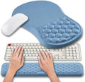 Hokafenle 2 in 1 Ergonomic Mouse Pad Wrist Support & Wrist Rest for Computer Keyboard Set, with Memory Gel Massage Bulge Design (2In1 Set, Lake Blue)