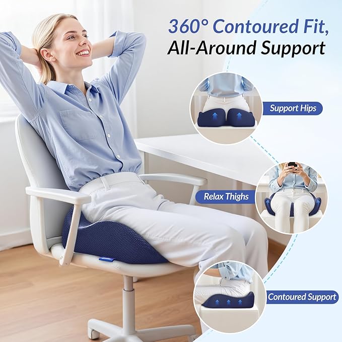 ZIKEE Pioneering Seat Cushion for Pressure Relief, Ergonomic Office Chair Cushion for Coccyx, Back & Lumbar Support, High-Density Memory Foam Car Seat Cushion with Anti-Slip Base