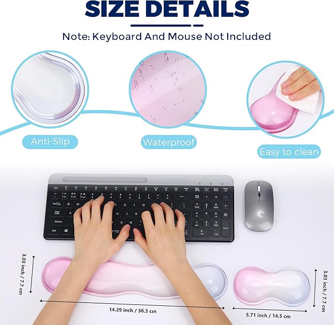 Gel Wrist Rest for Keyboard and Mouse, Wrist Rest for Keyboard, Mouse Wrist Support, Pain Relief, Cool Touch, Non-Skid, Keyboard and Mouse Wrist pad Set