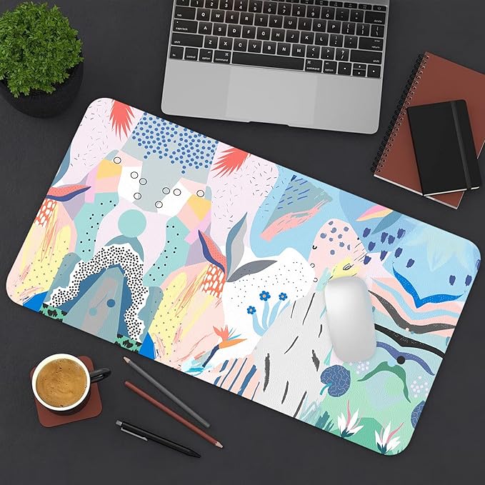 Desk Mat Large Protector Pad 31.5" x15.7", Non-Slip PU Leather Desk Blotter, Waterproof Mouse Pad for Office Home Flowery