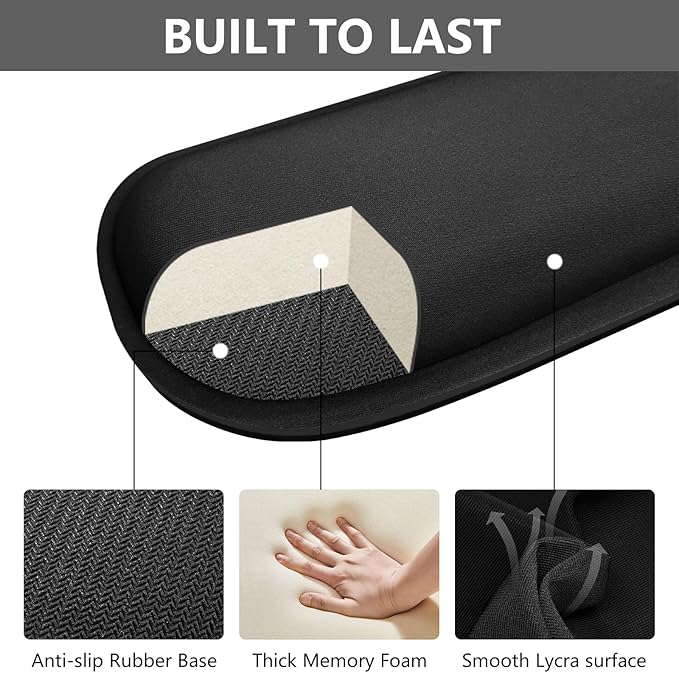 Wrist Rest for Computer Keyboard and Mouse, Ergonomic Design Wrist Support Pad for Keyboard, Soft Memory Foam Desk Pads Support Hand and Arm Easy Typing & Comfort, 2 Piece Pad, Black