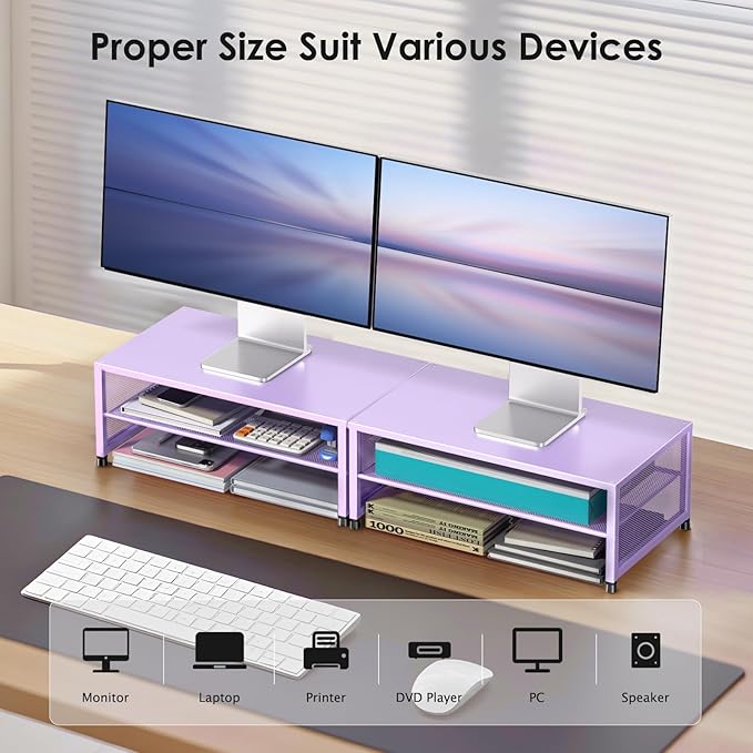 2-Tier Computer Monitor Stand Riser, Desk Organizer for Monitor, Printer & Laptop Stand, Desktop Workspace Organizers for Office Supplies(Purple)