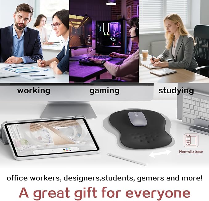 Ergonomic Wrist Rest with Mouse Pad, Mouse Pad with Comfortable Memory Foam Wrist Rest, Massage Design, Non-Slip Rubber Base, Made Easy Typing & Relieve Wrist Pain, Black
