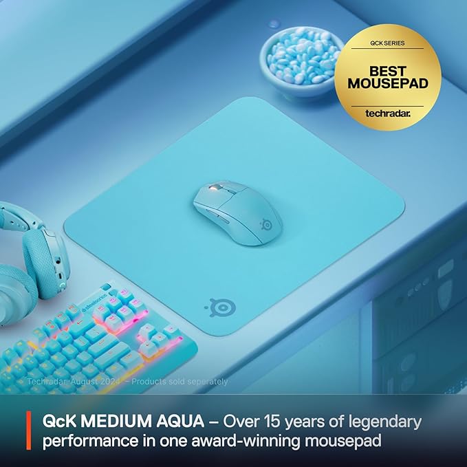 SteelSeries QcK Cloth Gaming Mouse Pad - Exclusive Micro-Woven Surface - Optimized for Gaming Sensors - Maximum Control - Size M - Aqua