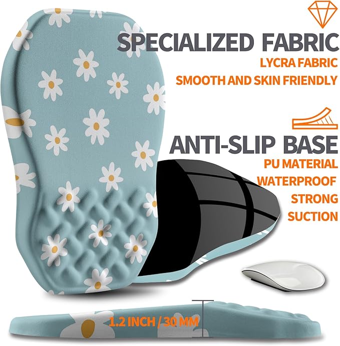 Ergonomic Slope Mouse Pad Wrist Support, Wrist Rest Mousepad for Carpal Tunnel with Massage Bulge and Slow Rebound Memory Foam (12x8 inch, White Flowers)