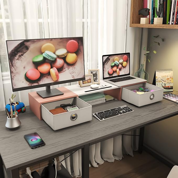 WESTREE Dual Monitor Stand Riser – with Two Drawers