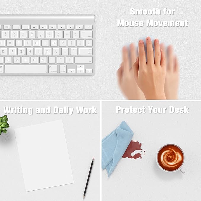 Hsurbtra Desk Pad, 30" x 14" PU Leather Desk Mat, XL Extended Mouse Pad, Waterproof Desktop Blotter Protector, Non-Slip Ultra Thin Large Laptop Keyboard Writing Mat for Office Home, White