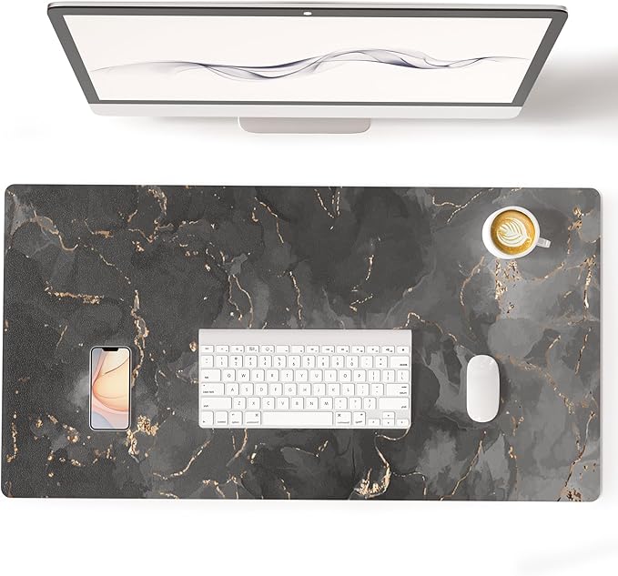 Colorful Star Black Marble Large Mouse Pad, Waterproof Office Desk Mat, Non-Slip Computer Gaming Mouse Pad, XXL PC Laptop Protector Pads, PU Leather Desk Writing Pads for Office Home, 31.5" x 15.7"