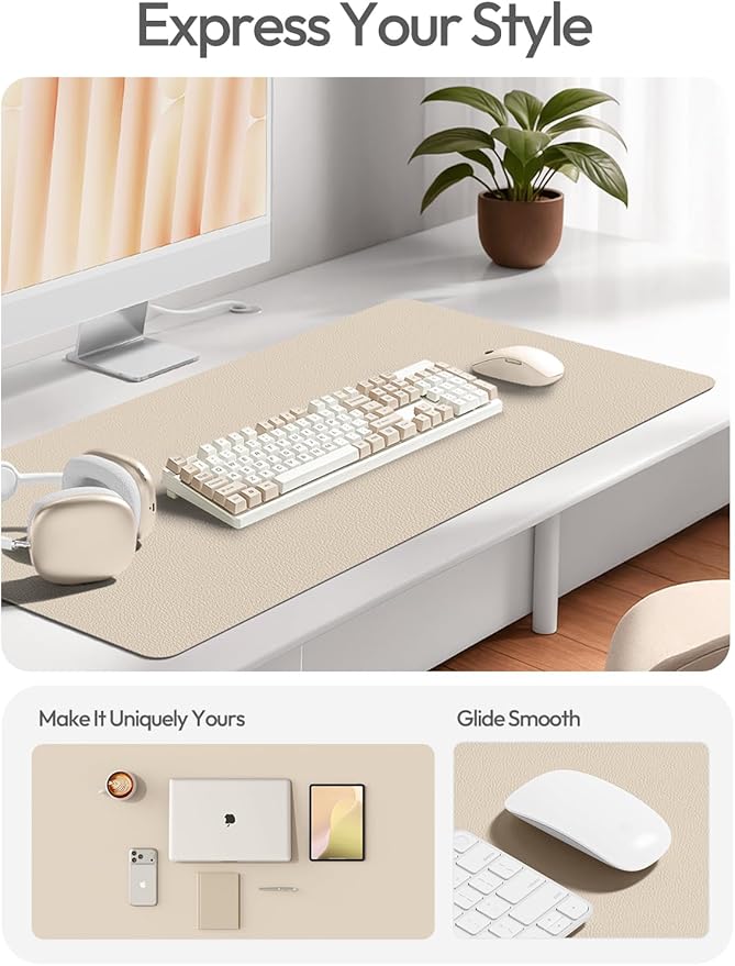 YSAGi Leather Desk Protector, Office Mat, Large Mouse Mat, Non-Slip PU Leather Blotter, Laptop Pad, Waterproof Writing Pad for Office and Home (Eggshell, 47.2" x 23.6")