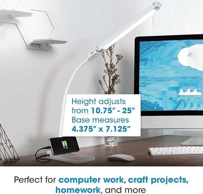 Ottlite Swivel LED Desk Lamp with USB Charging and Stand - ClearSun LED Technology - Adjustable & Flexible Neck, Touch Switch, Dimmable & Integrated Phone Holder - Desk Lamp for Work, Study & Reading