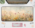 Beige Watercolor Flower Desk Mat, Oil Painting Style Desk Matt, Plant Flower Mouse Mat, Game Desktop Cover Mat, Women's Laptop Keyboard and Mouse Pad, Bohemian Office Desk Decor 31.5"X15.7"